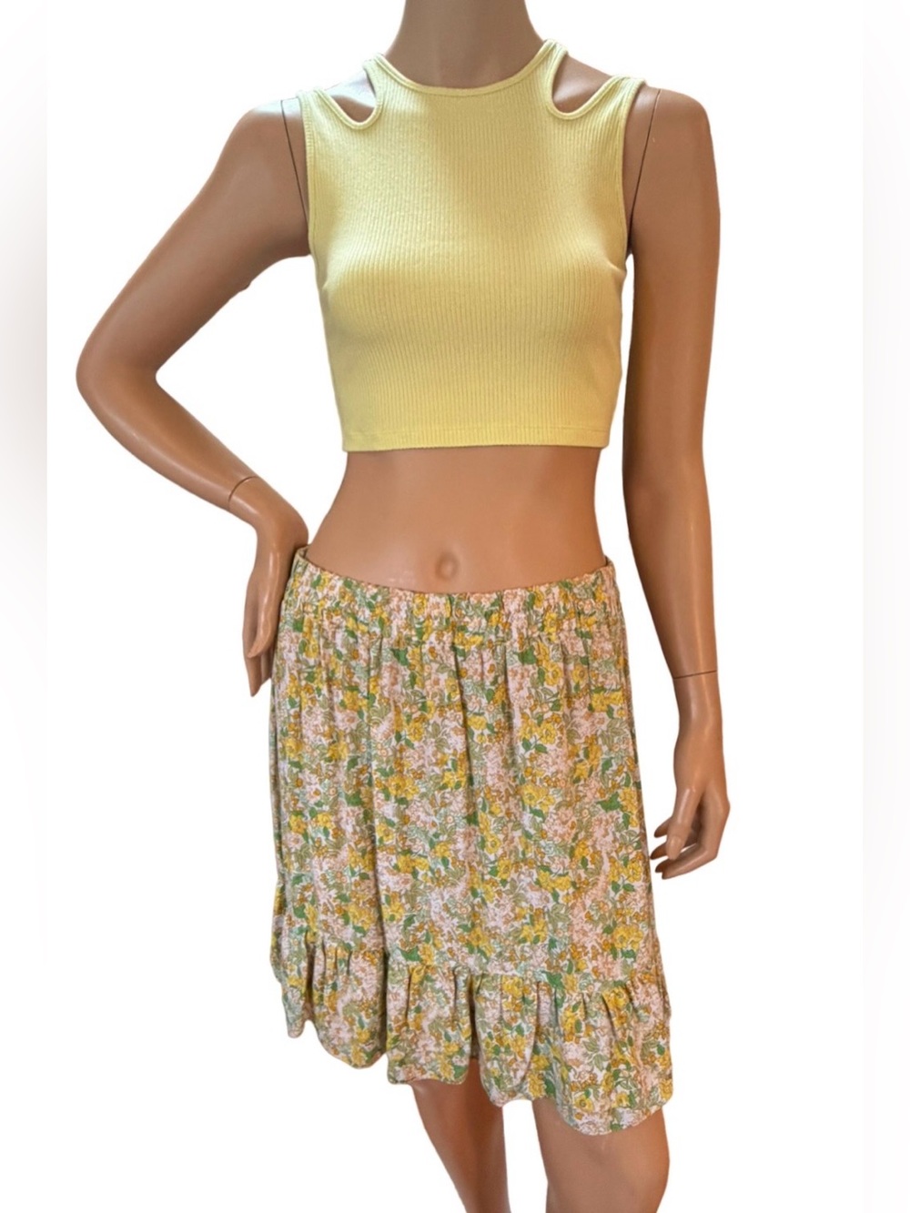 Rachel Zoe Floral Ruffle Mini Skirt Boho Cottagecore Elastic Waist Size S